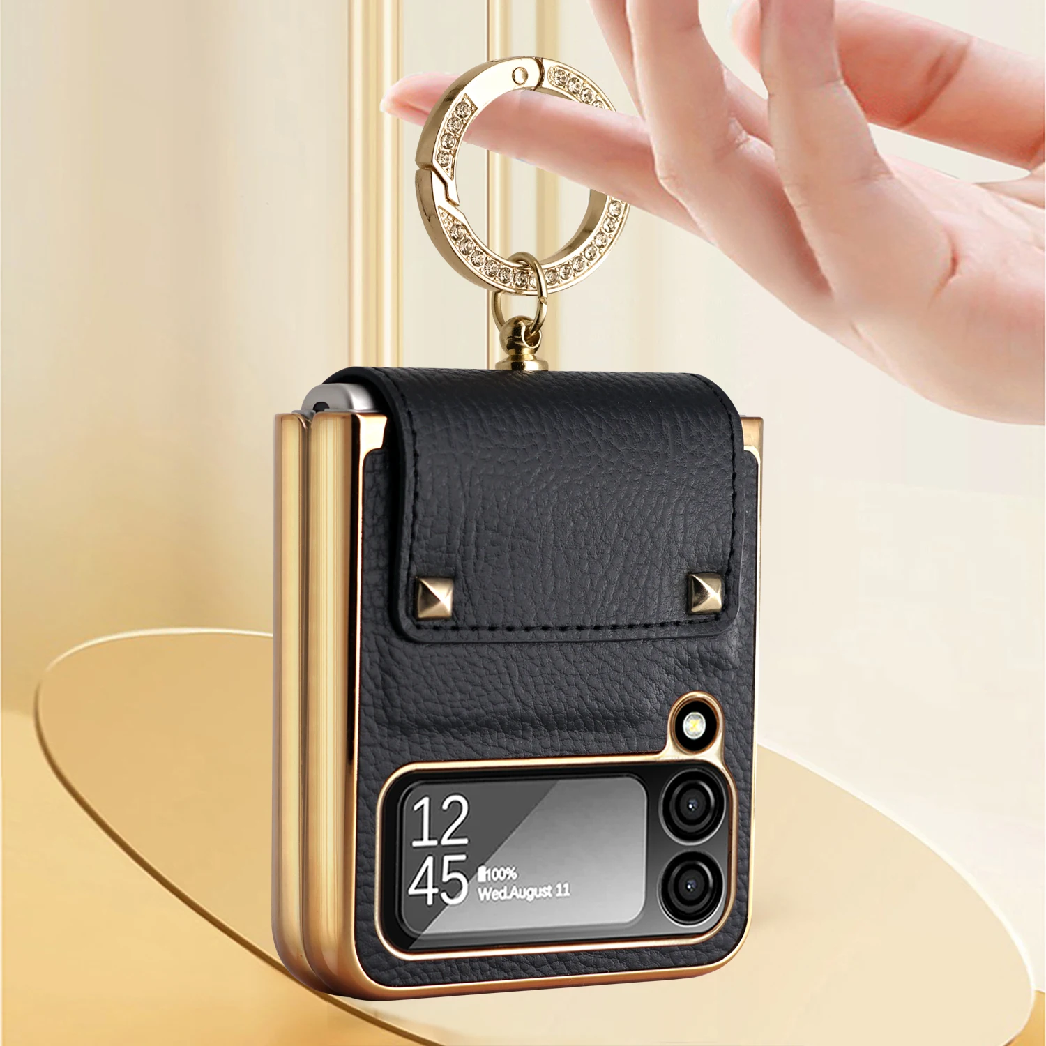Luxurious PU Leather Phone Case with Finger Ring Holder - All-Inclusive Cover