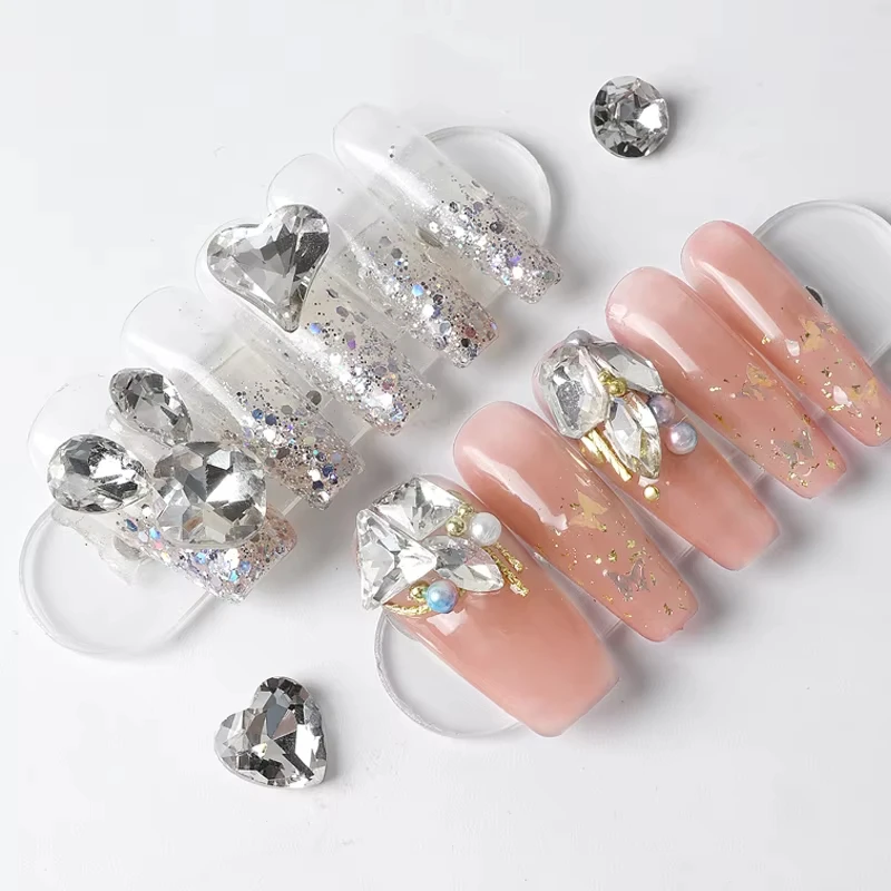 Chic Rhinestone Love Heart & Butterfly Nail Art Charms Set - 10PCS