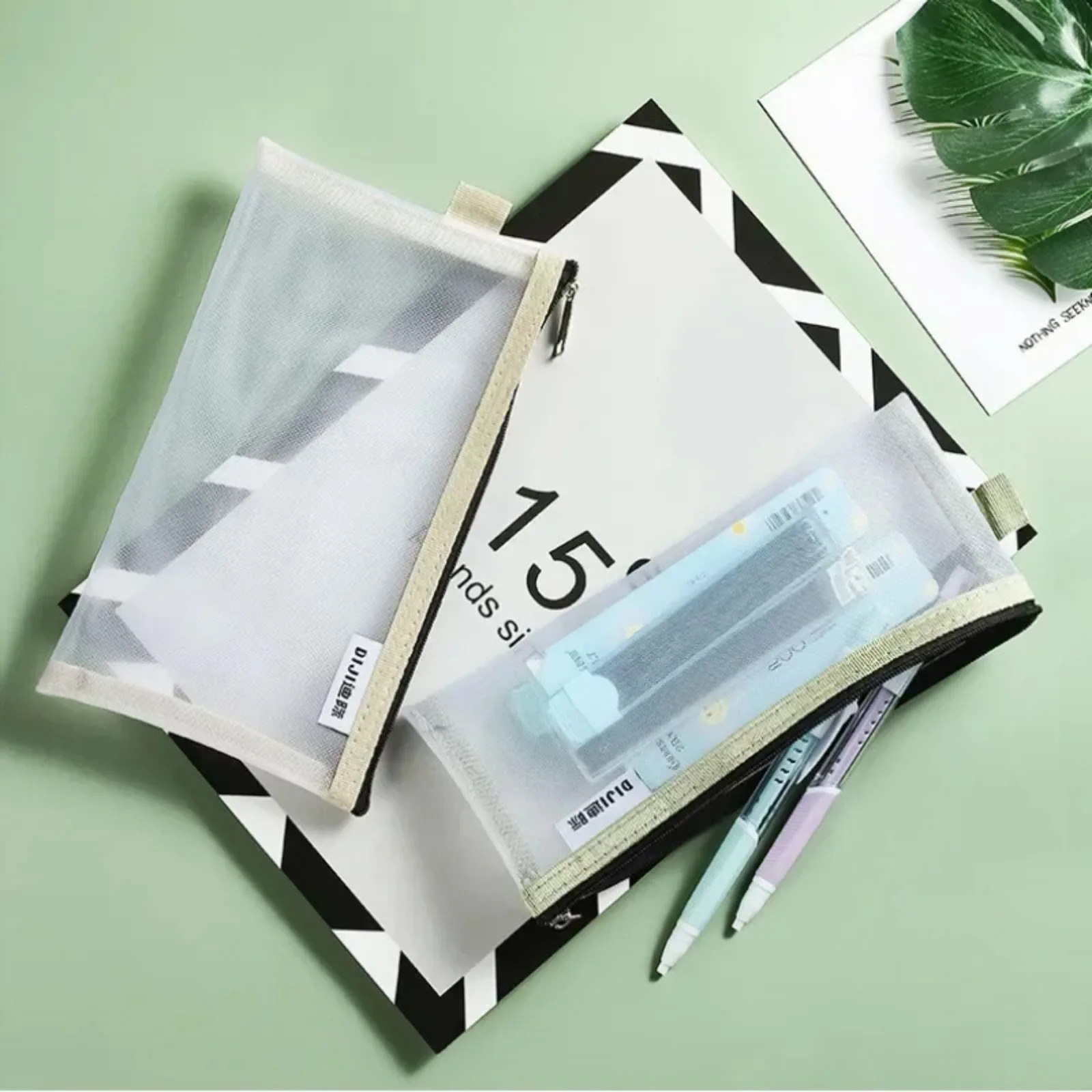 1Pcs Mesh Zipper Pouch Clear Document Bag Book File Folders Stationery Pencil Case Storage Bags