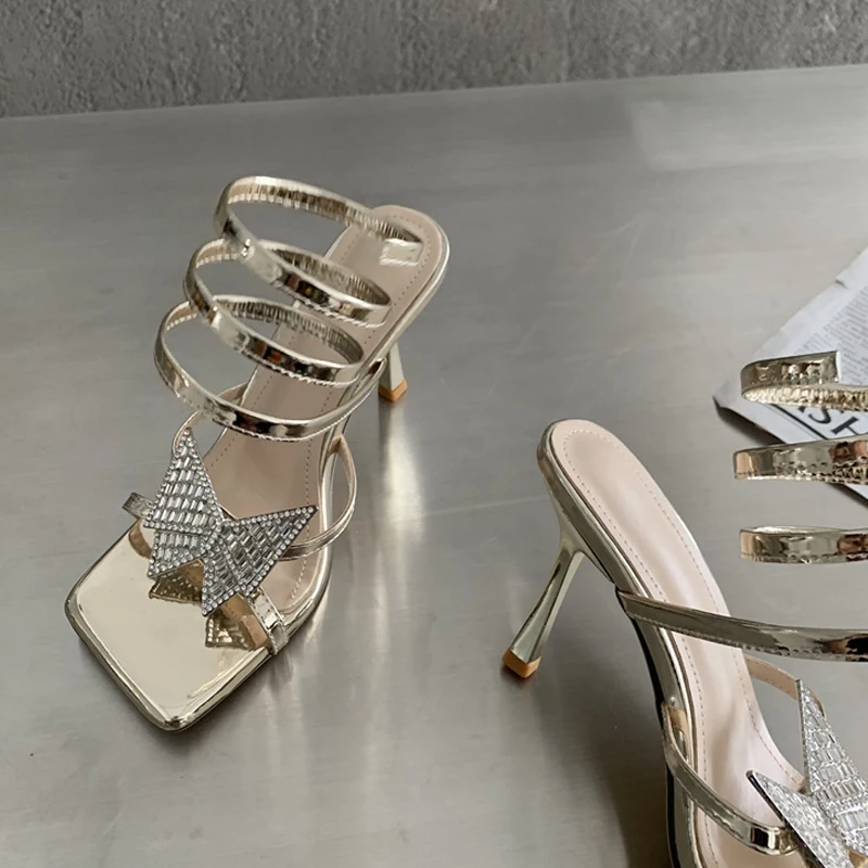 

Size 35-41 New Arrival Fashion Gold Women High Heels Sandals Summer Open Toe Crystal Bowknot Female Party Wedding Shoes