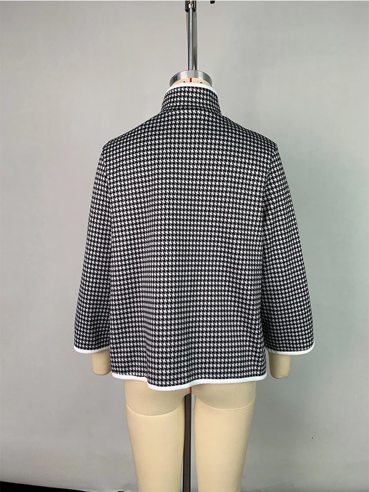 Description Picture 6 of itemGymystars Winter Jacket Women Houndstooth Coat Fashion Contrast Color Loose Stand Collar Split-Joint Outerwear Female Clothing