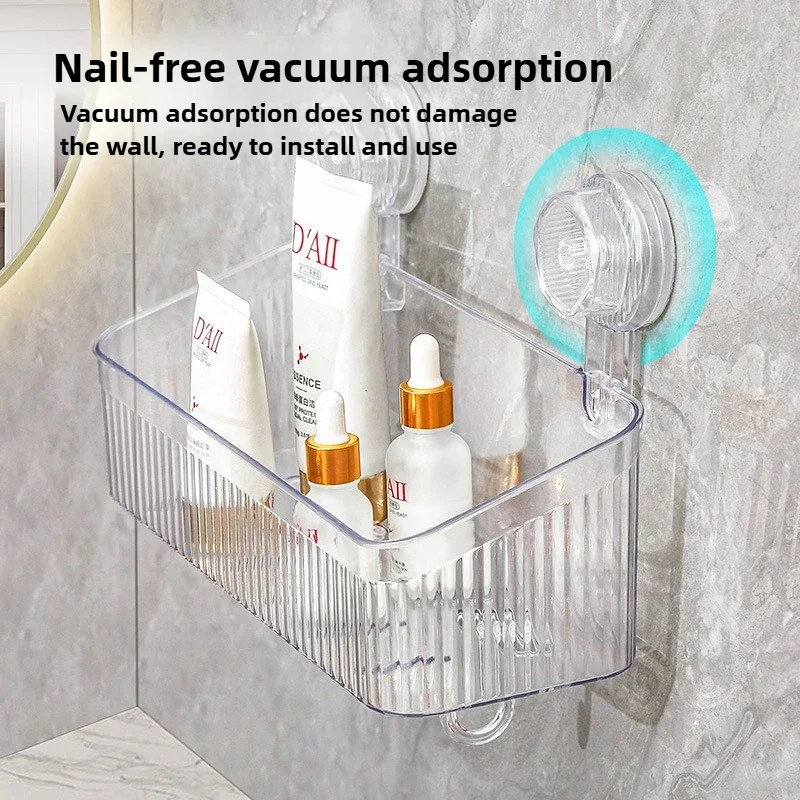 Bathroom Kitchen Wall Mounted Storage Shelves Bath Baskets Toiletries Storage Box Trays Nail And Glue Free Installation