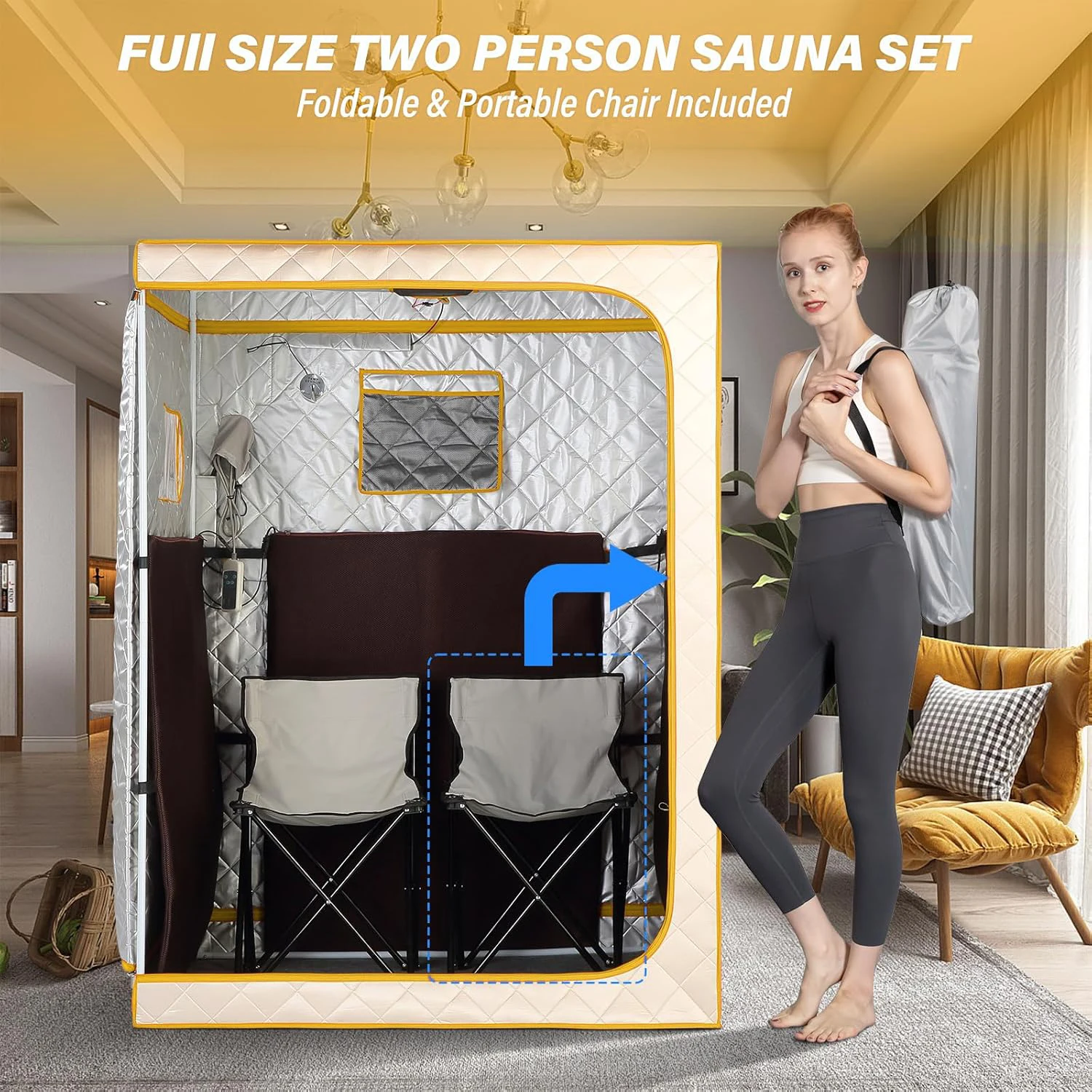 Full Size Far Infrared Sauna Two Person Home SPA with Time & Temperature Remote Chairs Light Oversized Privacy Indoor Saunas 2