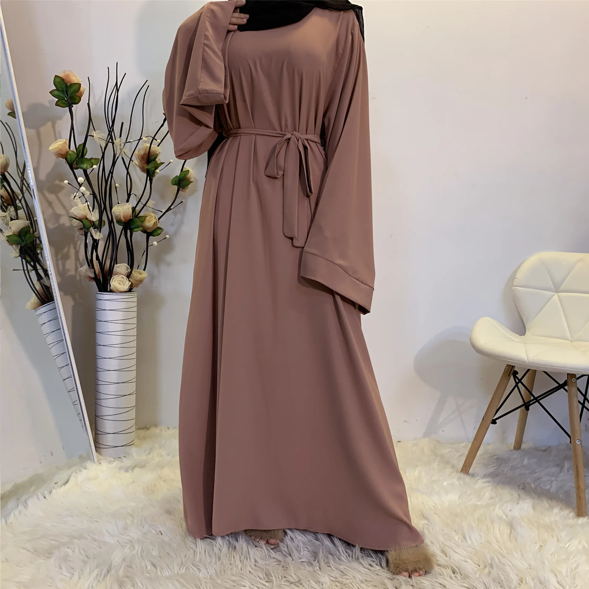 Muslim Fashion Simple Style Dress Long Dress Dubai Arab Middle East Malay Beautiful Robe Evening Dress Party Banquet Clear color