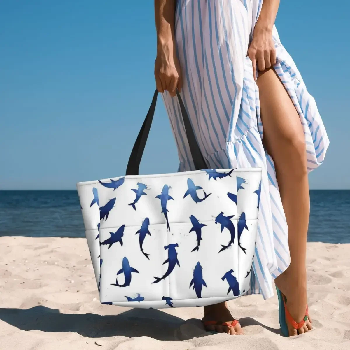 Shark Love Beach Travel Bag, Tote Bag Holiday Large Capacity Birthday Gift Multi-Style Pattern