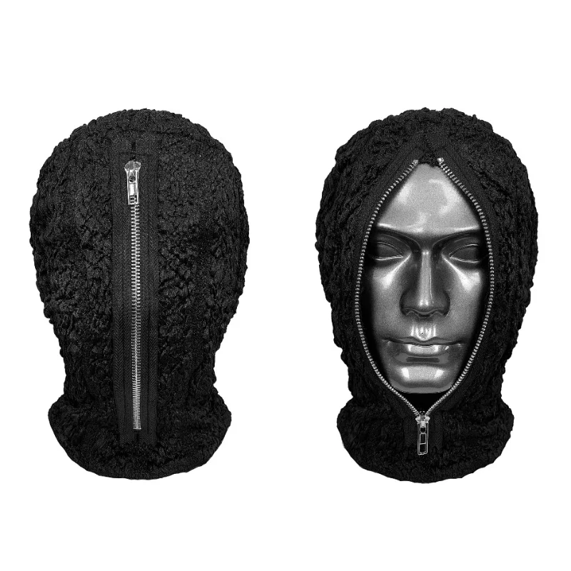 

Mask Men's Polyester Breathable Elastic Knitted Texture Scarf Hat Zipper Adjustable Pure Black Polka Dot All-Match Accessories