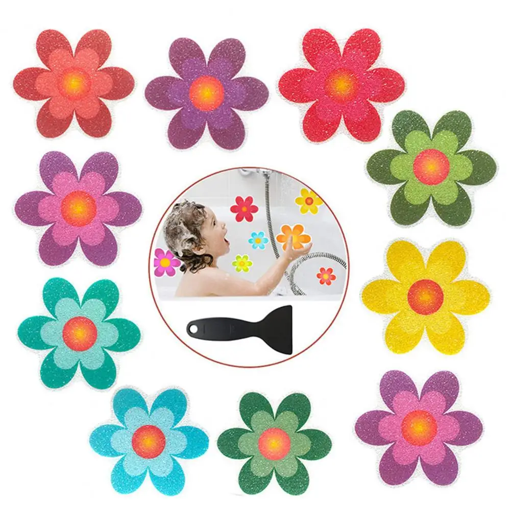 

Adhesive Decal Colorful Flower Pattern Bathtub Stickers for Anti-slip Shower Bright Non-slip Decals for Bathroom Safety Fun