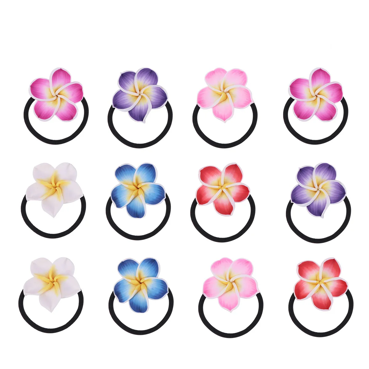 

Plumeria Hair Ties Hawaiian Elastic Hair Ring Luau Beach Ponytail Holder Flower Hair Bands Tropical Stretchy Hair Rope Teen
