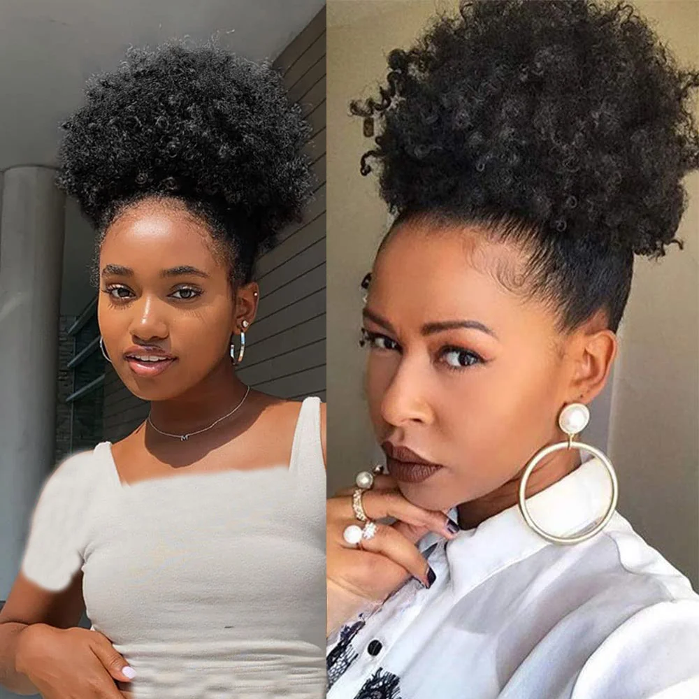 Short Afro Kinky Curly Ponytail Hair Piece for African Ponytail Extension Human Afro Kinky Curly for Women