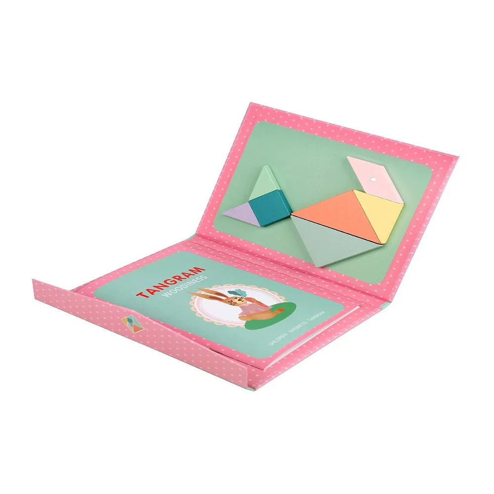 Children Magnetic Wooden Jigsaw Block Puzzle Game Tangram Intelligence STEM Montessori Educational Gift for Kids 5