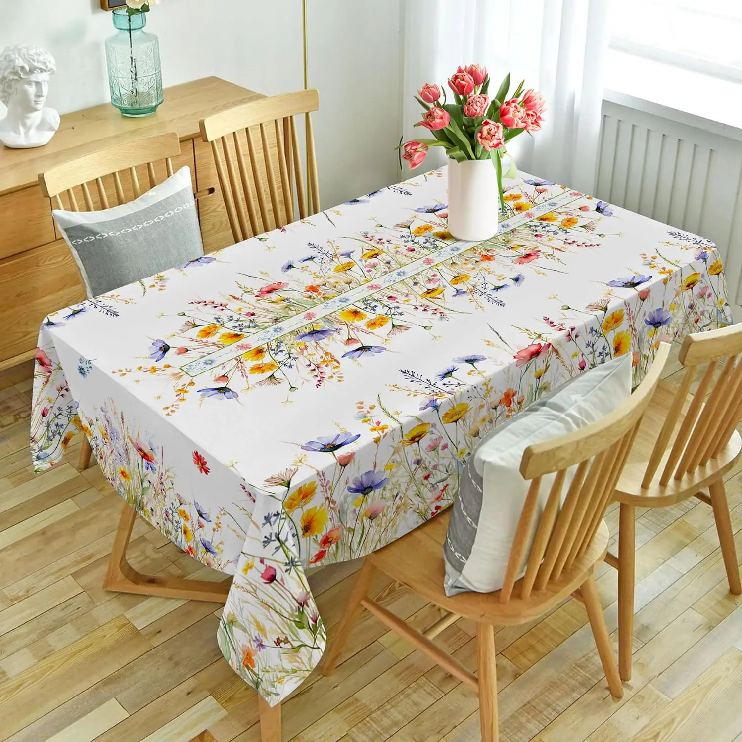 

Blooming Flowers Colorful Floral Pattern Waterproof Coffee Table Rectangular Tablecloth Cover Outdoor Party Table Decoration