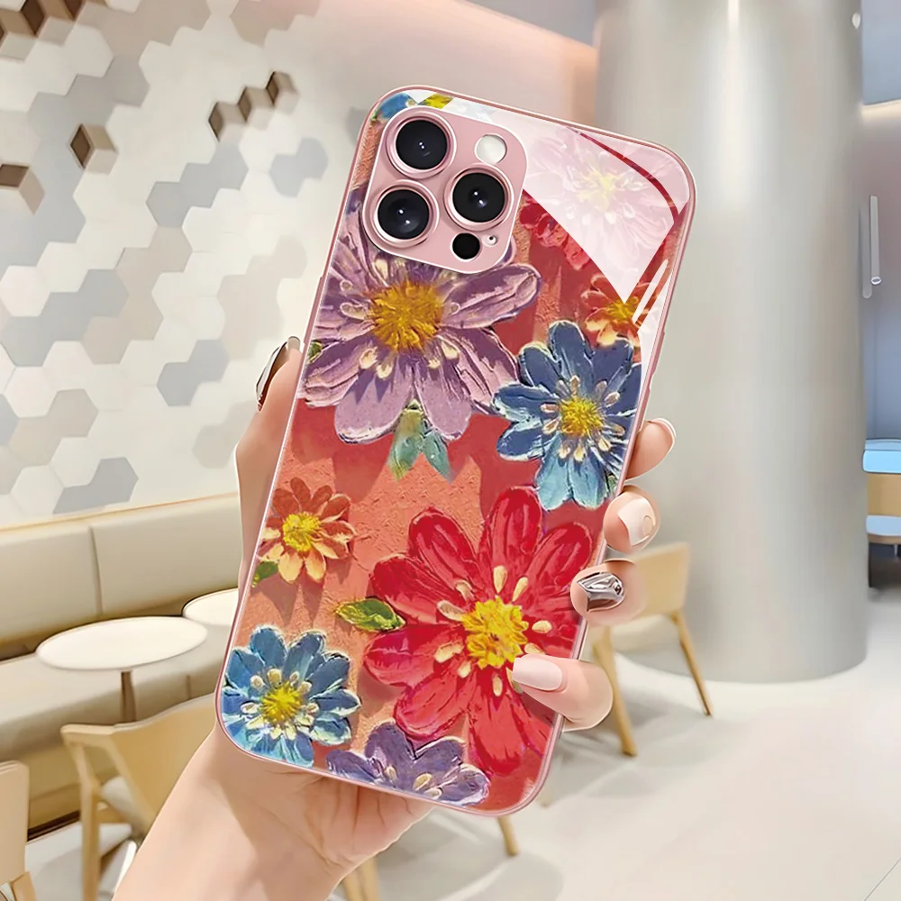 Elegant Tempered Glass Floral Phone Case Cover
