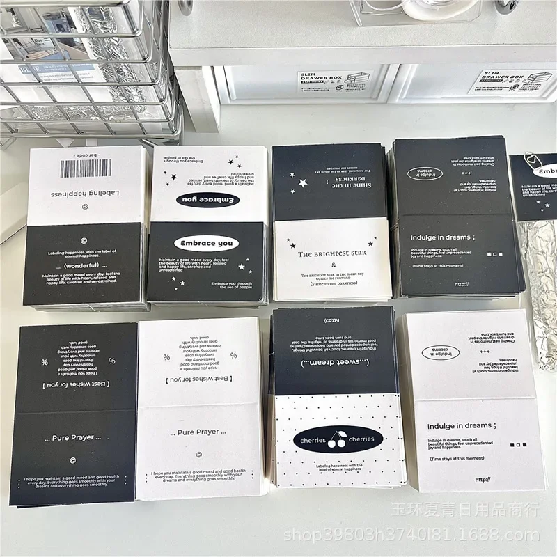 Fashion INS Black White Advanced Sense Simple Card Head Kpop Idol 3inch Photocard Packing DIY Decor Paper English Card Tag 40Pcs