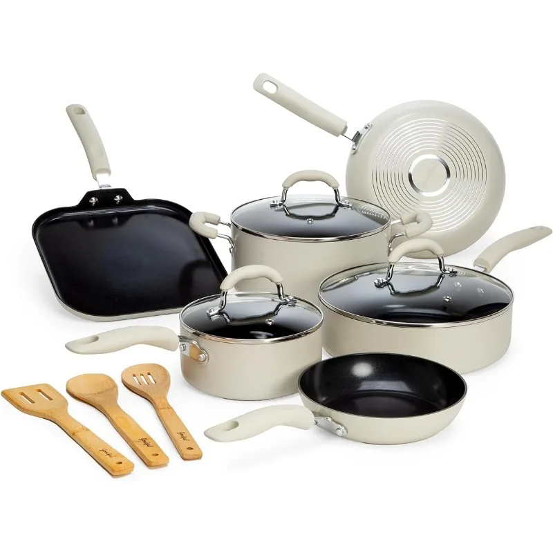 Goodful 12 Piece Cookware Set with Premium Non-Stick Coating, Dishwasher Safe Pots and Pans, Tempered Glass Steam Vented Lids