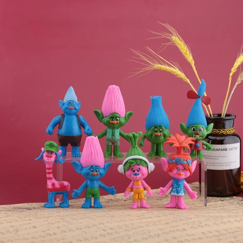 

8pcs/set Trolls Action Figure Toys Magic Hair Poppy Branch Critter Skitter Boards Elf Pvc Models Dolls For Kids Christmas Gifts