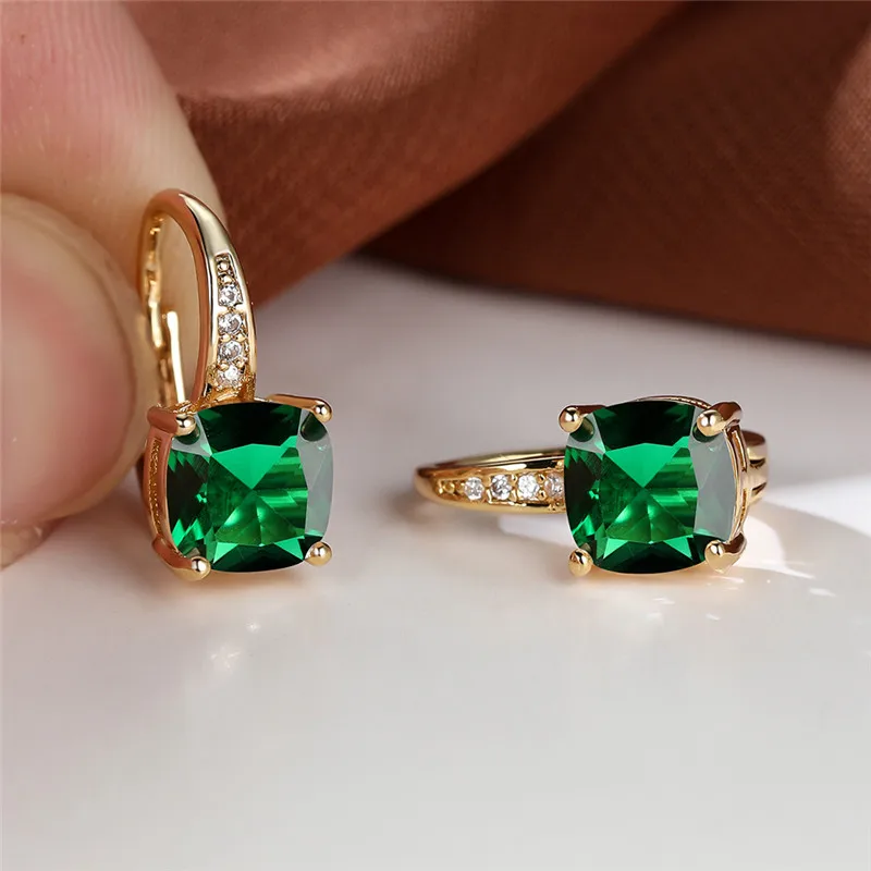 Mystic Rainbow Zircon Hoop Earrings Multicolor Crystal Square Stone Earrings Vintage Gold Color Wedding Earrings For Women Party