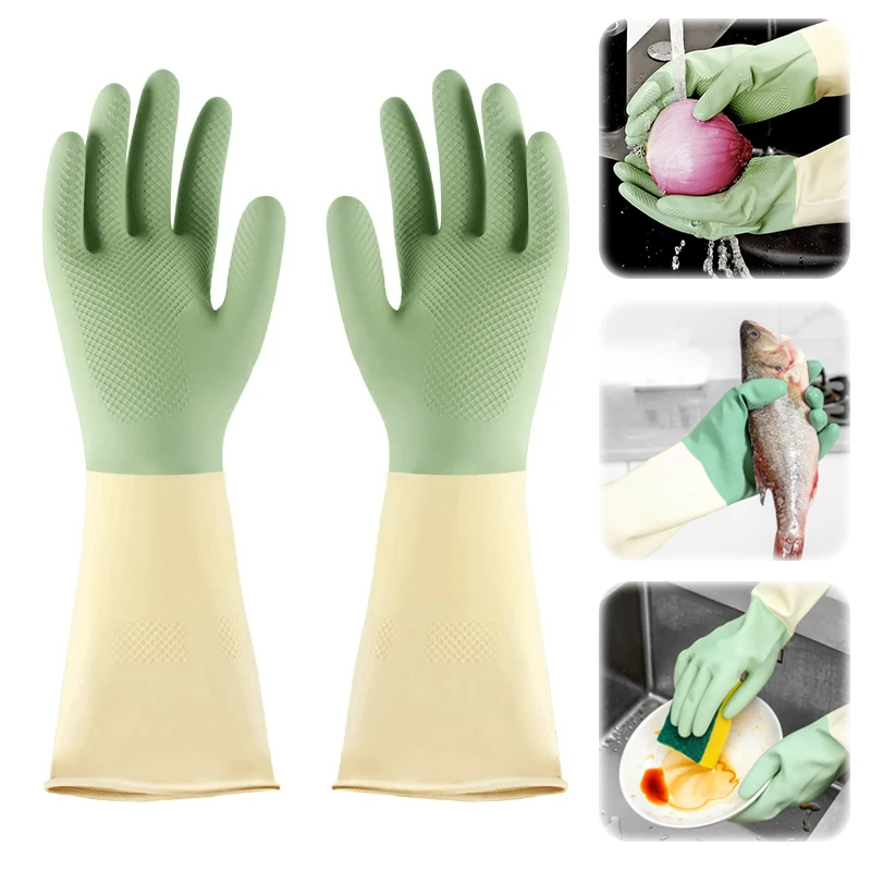 Waterproof Mint Green Latex Kitchen Gloves