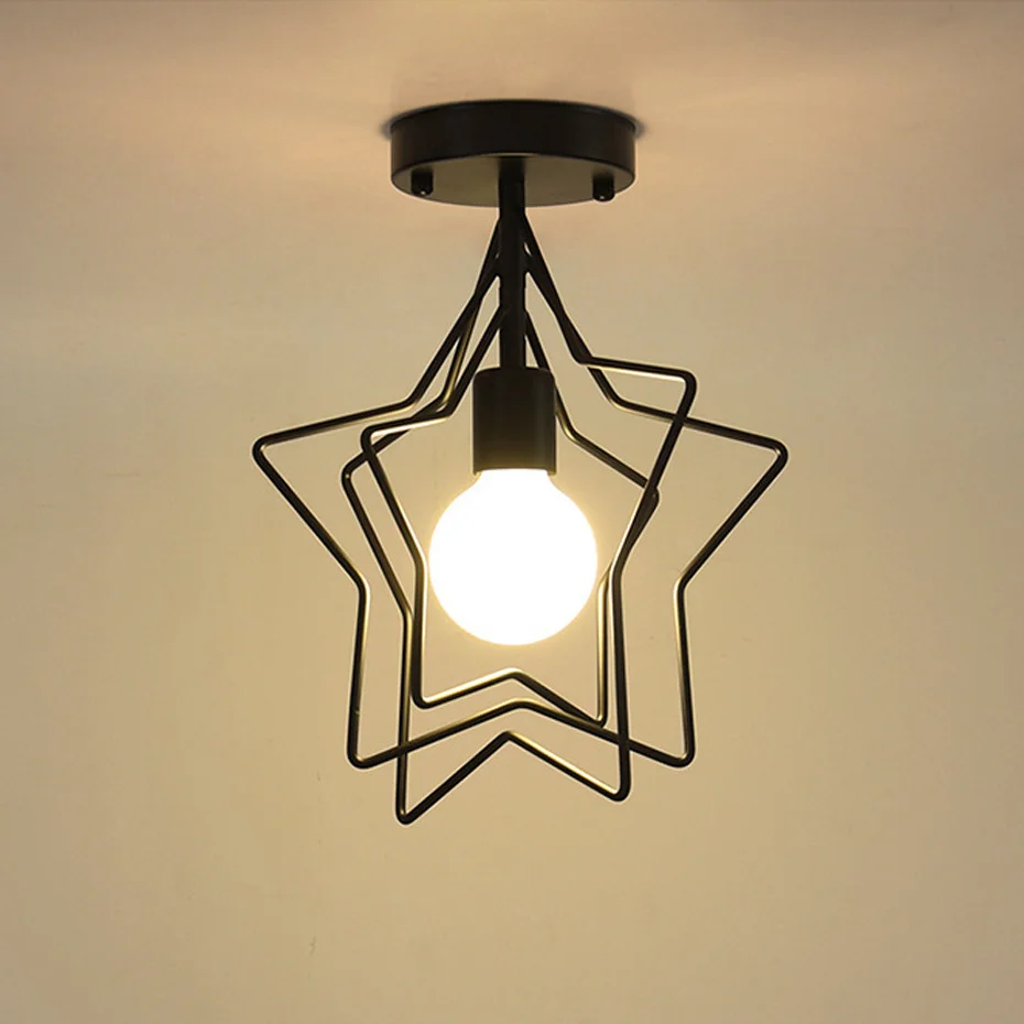 

Retro Pentagram Iron Ceiling Light Creative Circle E27 Black/gold Industrial Wind Ceiling Lamp For Restaurant Coffee Shop Bar