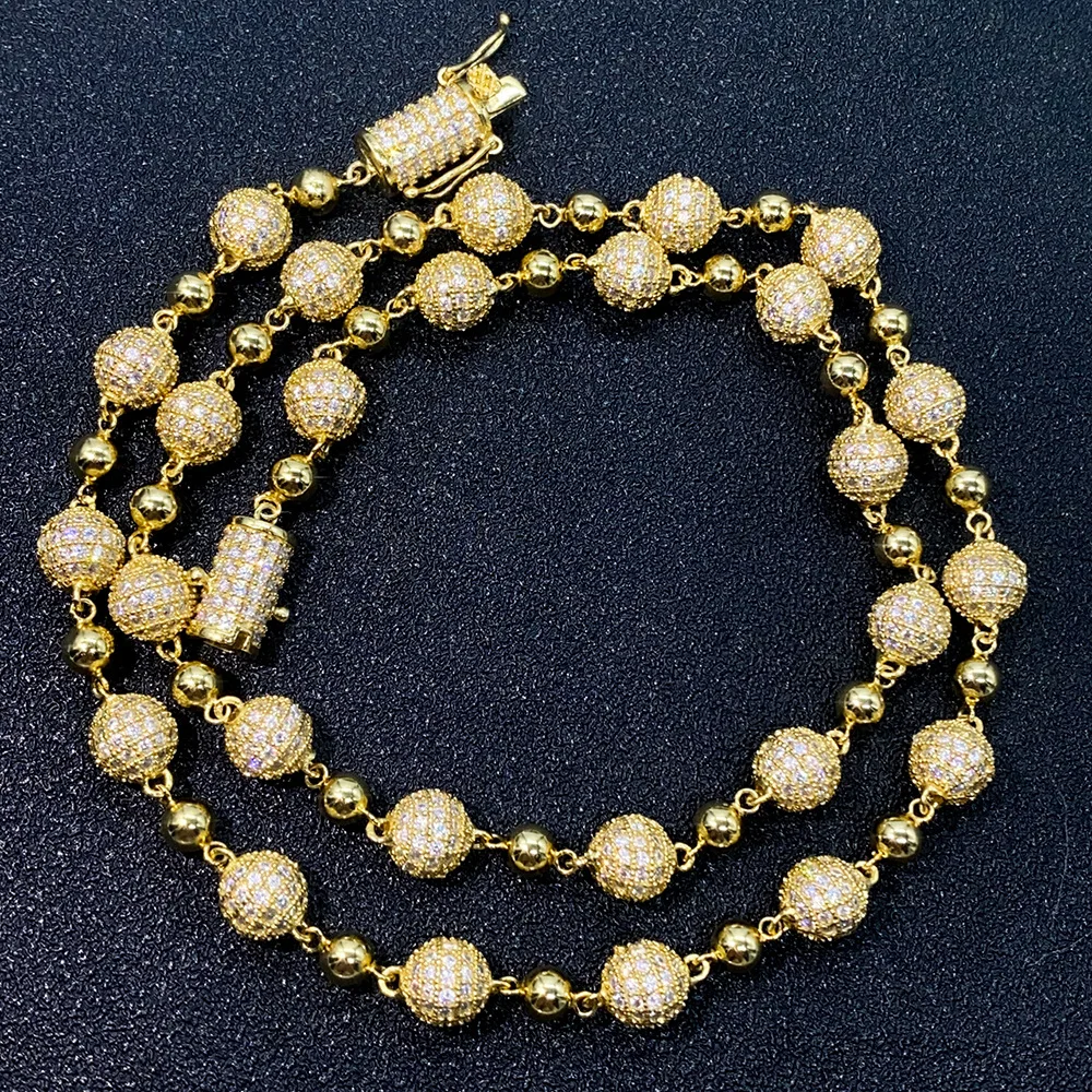 Hiphop Round Ball Iced Moissanite Diamond Chain Necklace 925 Sterling Silver 8-10mm Bead Link Necklace Pass Tester with Gra