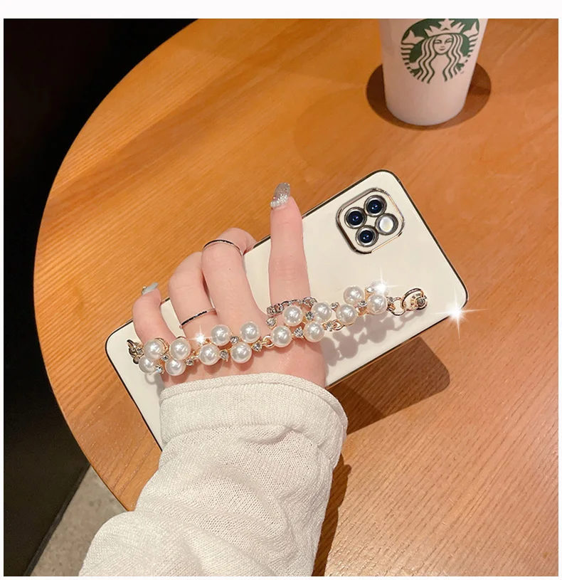 Luxury Diamond Pearl Bracelet Chain Painting Phone Case Cover