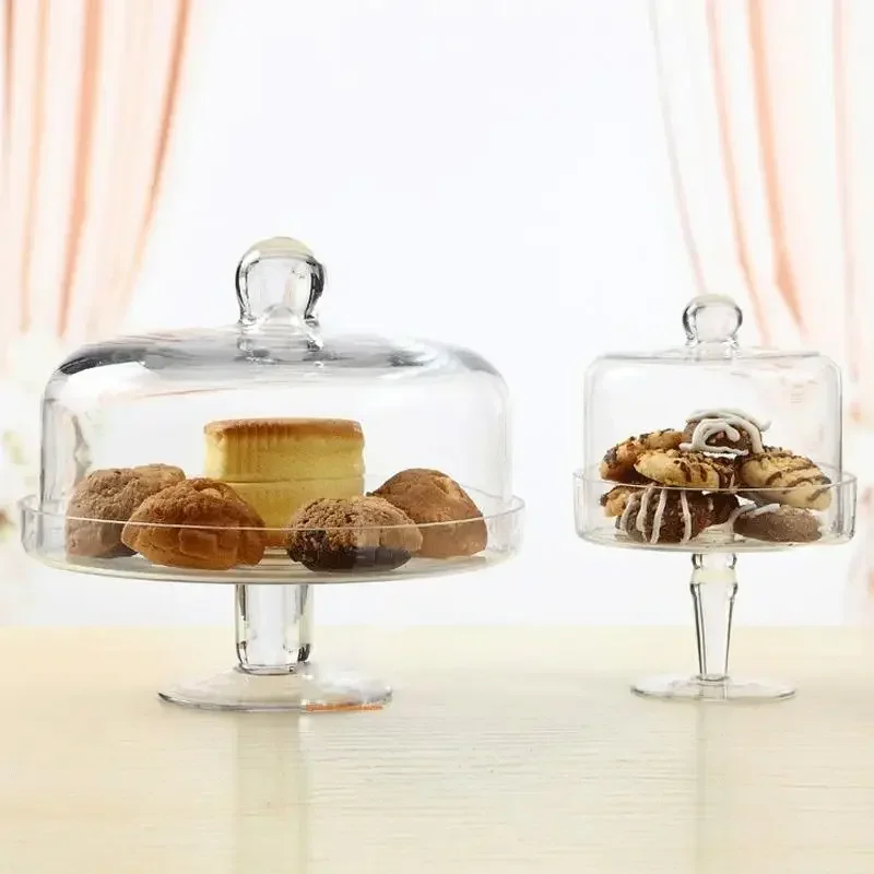 

Transparent candy dish cover fruit plate Afternoon tea cake cover glass cover West Point tray Cake plate fruit dessert plate