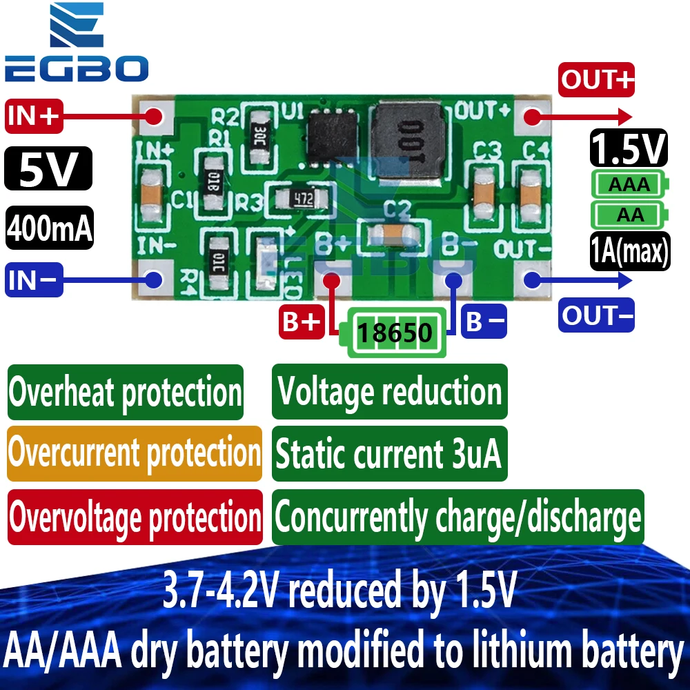 AA/AAA Trockenbatterie umgebaut in Lithiumbatterie 3,7V-4,2V, reduziert um 1,5V, zum Laden/Entladen, für Spielzeug, Fernbedienung, Maus, Modifikation