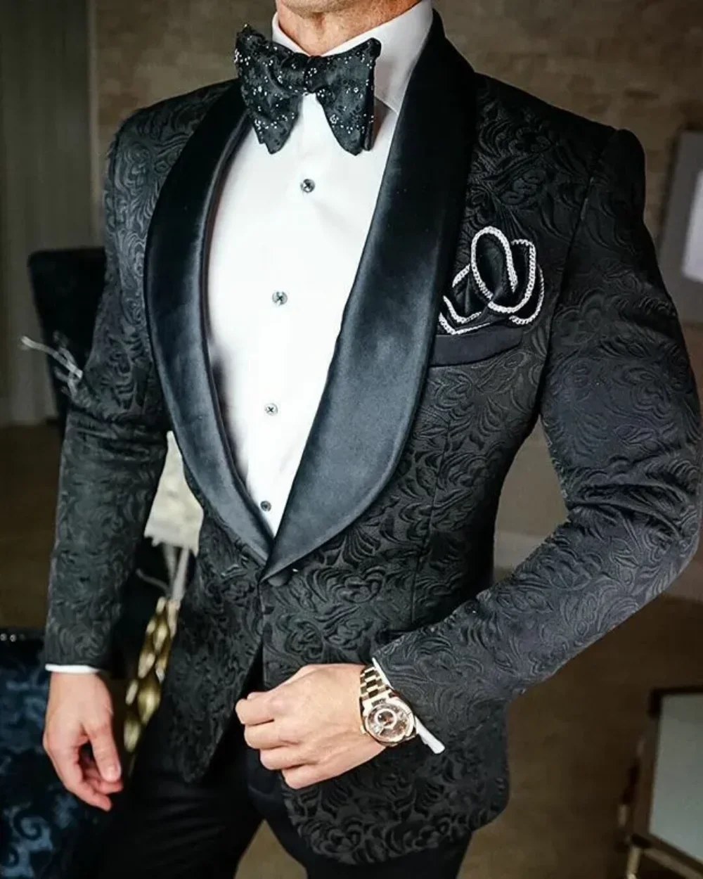 High Quality Black Jacquard Men's Suit 2 Piece Set Formal white Wedding Groom men Tuxedo Slim Fit XS-6XL Party men suits Dress