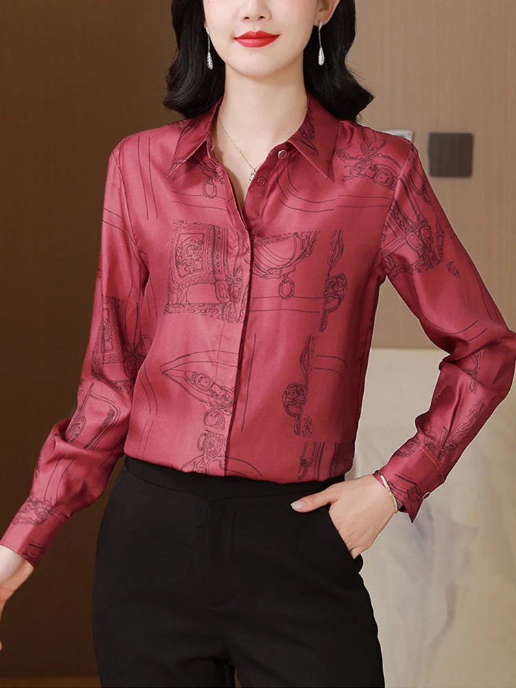 ربيع جديد المرأة بلوزة مكتب السيدات قمصان الحرير أ...