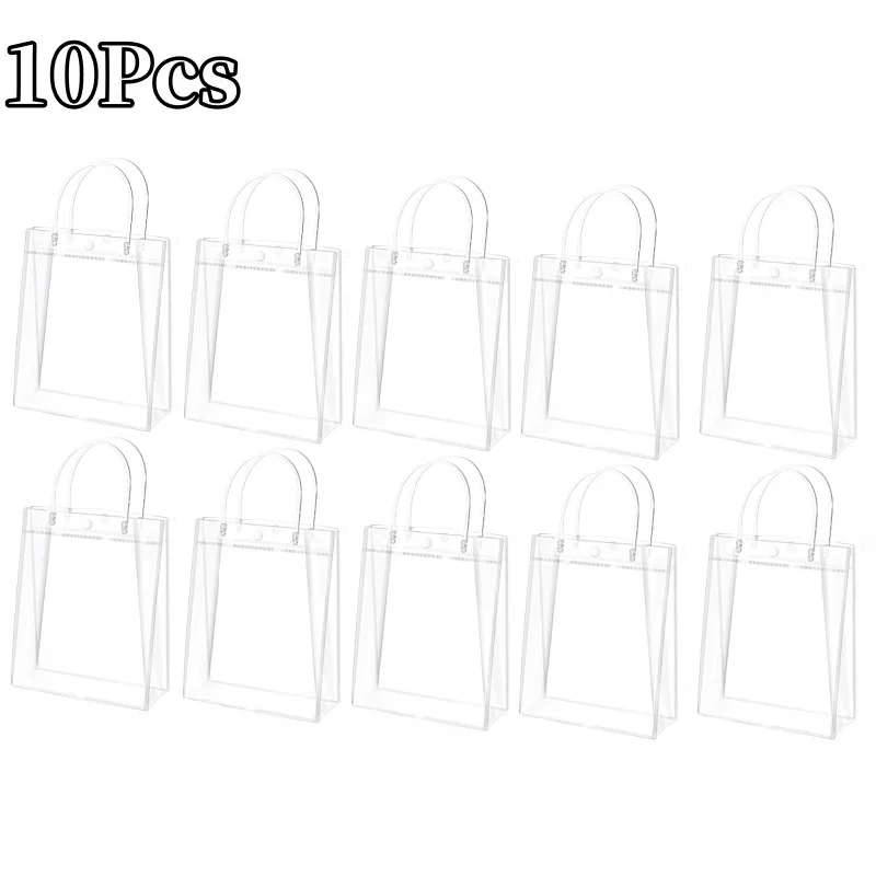 Sacchetti regalo trasparenti con manico, 4 pezzi, sacchetti regalo trasparenti impermeabili in PVC, riutilizzabili, per feste nuziali, baby shower, festa della mamma, San Valentino, 17,8 x 10,2 x 20,3