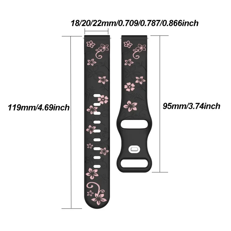 Zweifarbiges Silikonarmband mit Blumenmuster, 18/20/22 mm, für Amazfit GTR Huawei Xiaomi Garmin Samsung Galaxy Watch 7, 6, 5, 4 – Detail 7