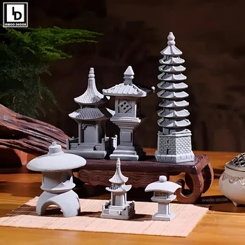 Vintage Zen Miniature Sand Stone Tower Pavilion Ornaments Lantern Figurines Japanese Garden Bonsai Rockery Lanscaping Home Decor 1