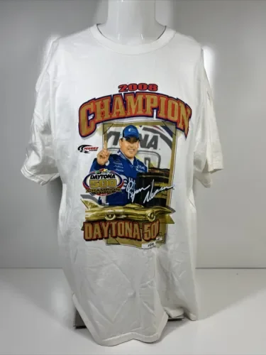 2008 Daytona 500 Winner Ryan Spencer Maglietta Bianca Mens Sz 2Xl Maniche Lunghe O Corte