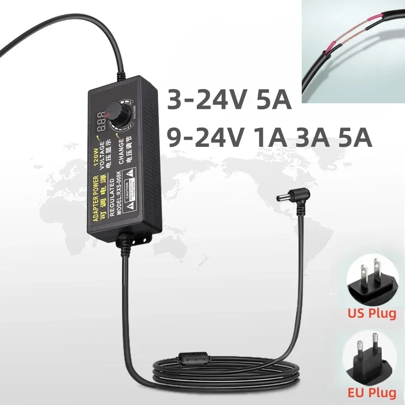 Description Picture 4 of itemWith Display Screen Voltage Regulated SwitchAdjustable Power Supply Adapter AC110-220V To DC9V 12V 24V 5A 3A Universal Adapter