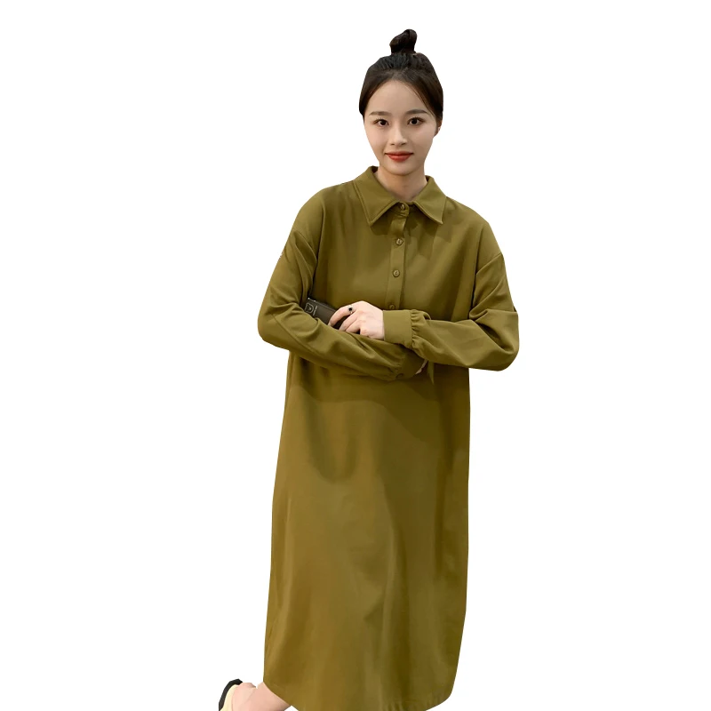 

Big Yards Pregnant Women Dress Autumn Turn-down Collar Long Sleeve Maternity Brief Dress Fashion Letters Pregnancy Cotton Dress