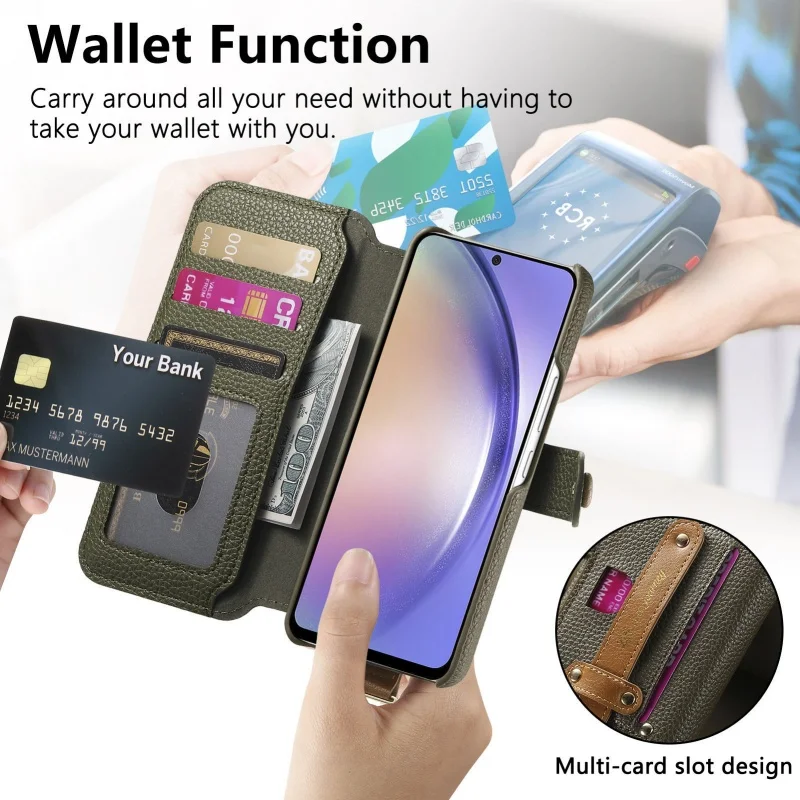 Deluxe Flip Leather Wallet Phone Case with Card Holder and Strap
