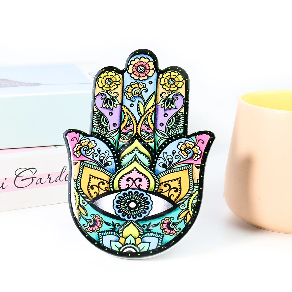 Handcrafted Colorful Ceramic Ornament - Hand of Fatima Wall Decor & Exquisite Feng Shui Gift