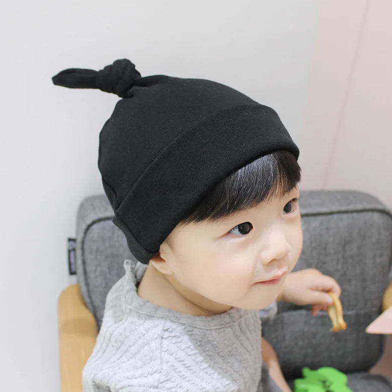 

Spring and Autumn Double Layer Thick Solid Color Warm Children's Hat Spandex Cotton Baby Hat Curled Jojo Tail Hat baby hat