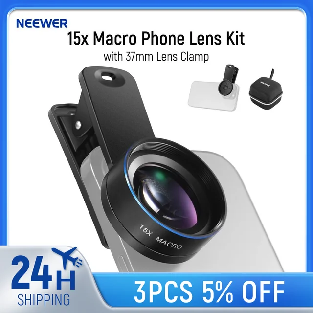 NEEWER Basics 15x Macro Phone Lens Kit with 37mm Lens Clamp, HD Camera Accessories For iPhone Samsung Android Smartphone