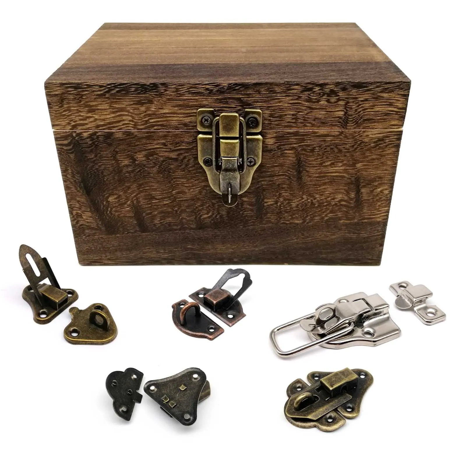 Small Heavy Duty Wooden Jewelry Chest Gift Wine Box Case Suitcase Latch Hasp Hook Clasp Trunk Toggle 2pcs Can Hold Lock Padlock