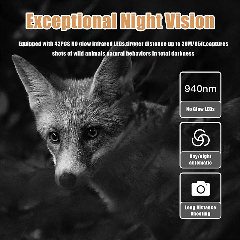 Hunting Trail Camera Trail Camera Wildlife Trail Camera Wireless Hunting Cameras 36MP4K 940NM IR Night Vision PhotoTraps Tracking Cam Surveillance