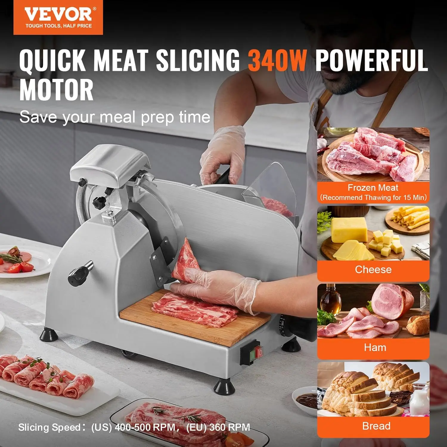 Electric Deli Food Slicer with 10" Stainless Steel Blade and Built-in Sharpening Stone