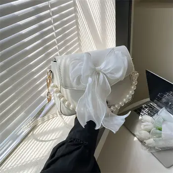 لؤلؤة الدانتيل القوس التجميع بو الجلود حقائب صغيرة للنساء الاستخدام اليومي حقيبة يد حقائب الكتف عبر الجسم، الحقيبة الهاتف الفتيات في سن المراهقة 2