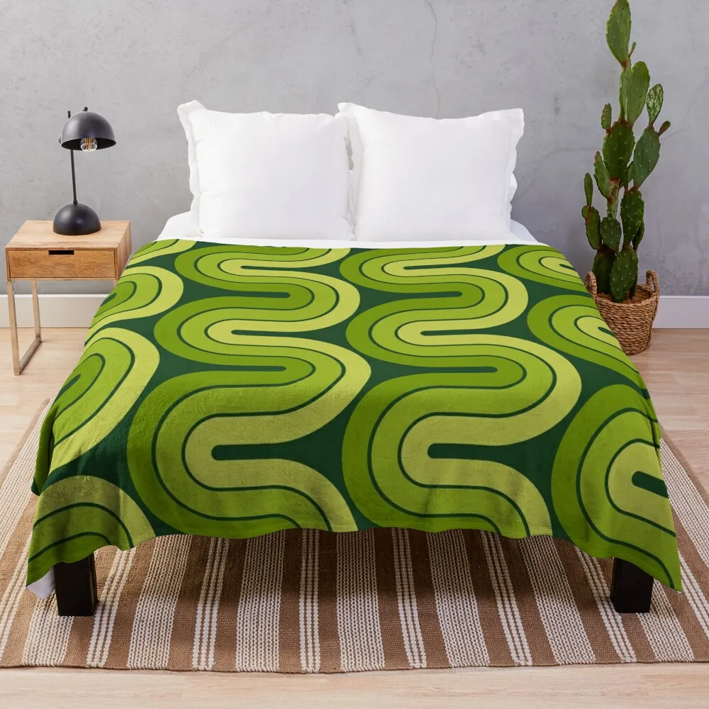 

Retro Geometric Gradated Design Avocado Green Throw Blanket Furry Blanket Softest Blanket For Sofa Blanket For Sofa