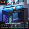 Computer Desk with LED Lights & Power Outlets, Home Office Desk with 4 Drawers, Writing Desk with Keyboard Tray 4
