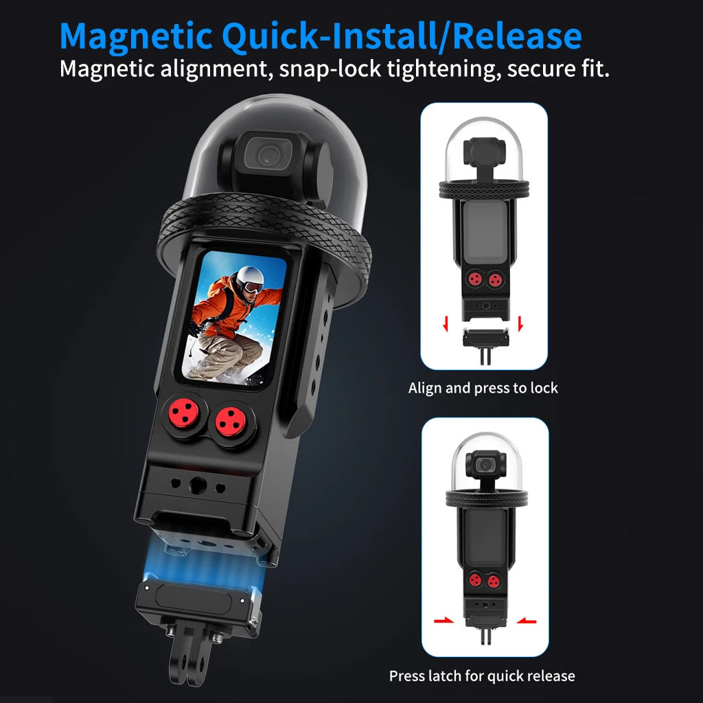 Für DJI Osmo Pocket 3 Wasserdichtes Gehäuse 80 m Aluminiumpanzerung Magnetisches Schnellspanngehäuse 1/4 Halterung für Unterwasserkamera Gimbal – Detail 4