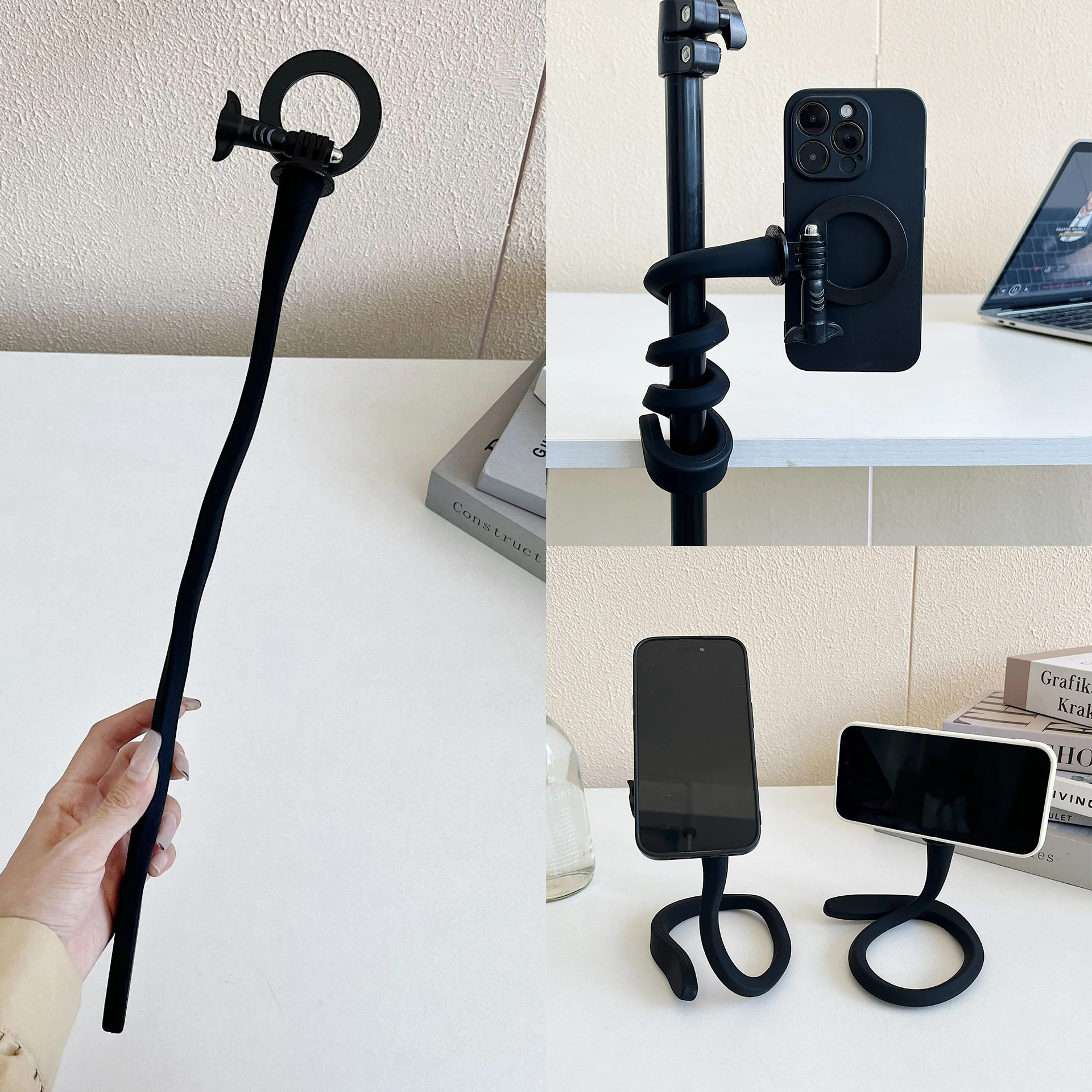 아이폰 용 Magsafe 자기 전화 홀더 용 실리콘 유연한 셀카 라이브 스트리밍..