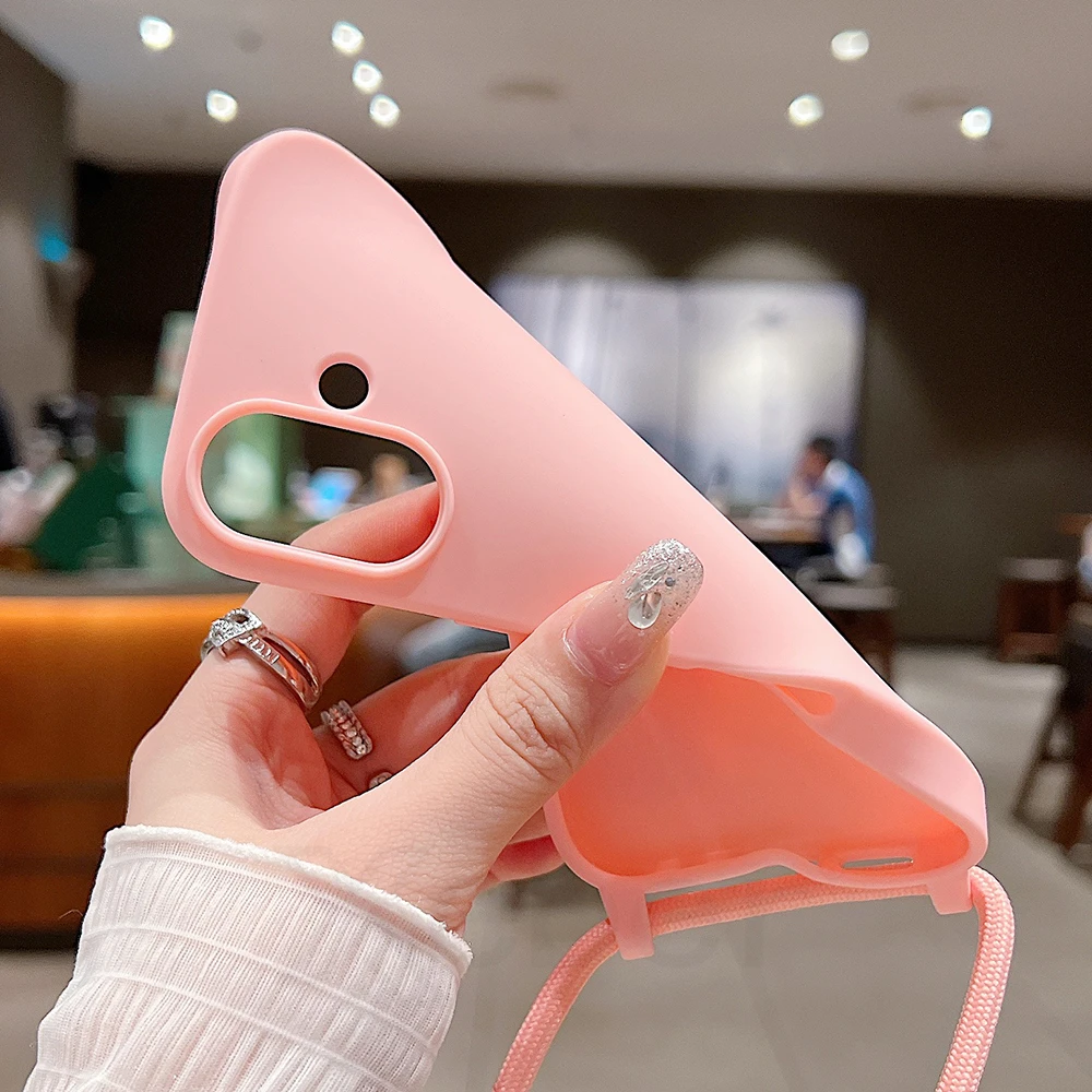 Matte Silicone Crossbody Phone Case with Necklace Strap - Candy Soft Shockproof Cover