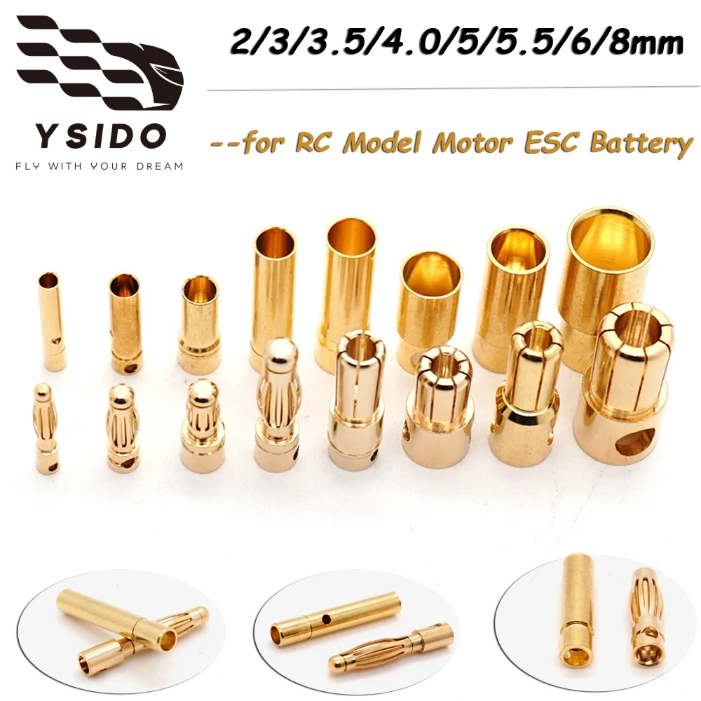 RC-Batterie, vergoldeter Bullet-Bananenstecker, 2 mm, 3 mm, 3,5 mm, 4 mm, 5 mm, 6 mm, 6,5 mm, 8 mm, hochwertiger männlicher weiblicher Bullet-Bananenstecker