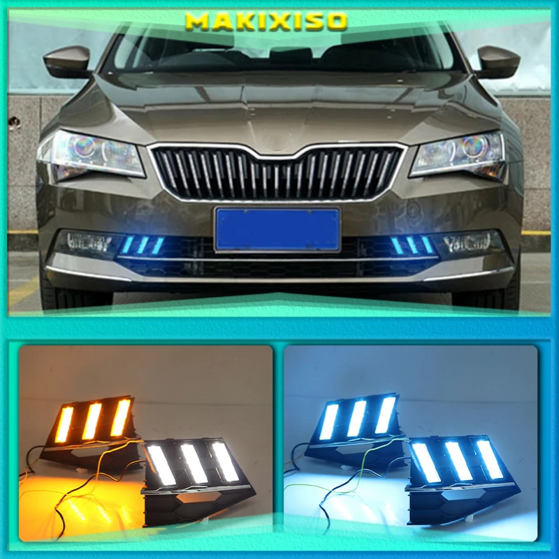 

1 set For SKODA SUPERB 2016-2018 12V ABS LED DRL Daytime Running Lights Fog Lamp Cover Car- styling