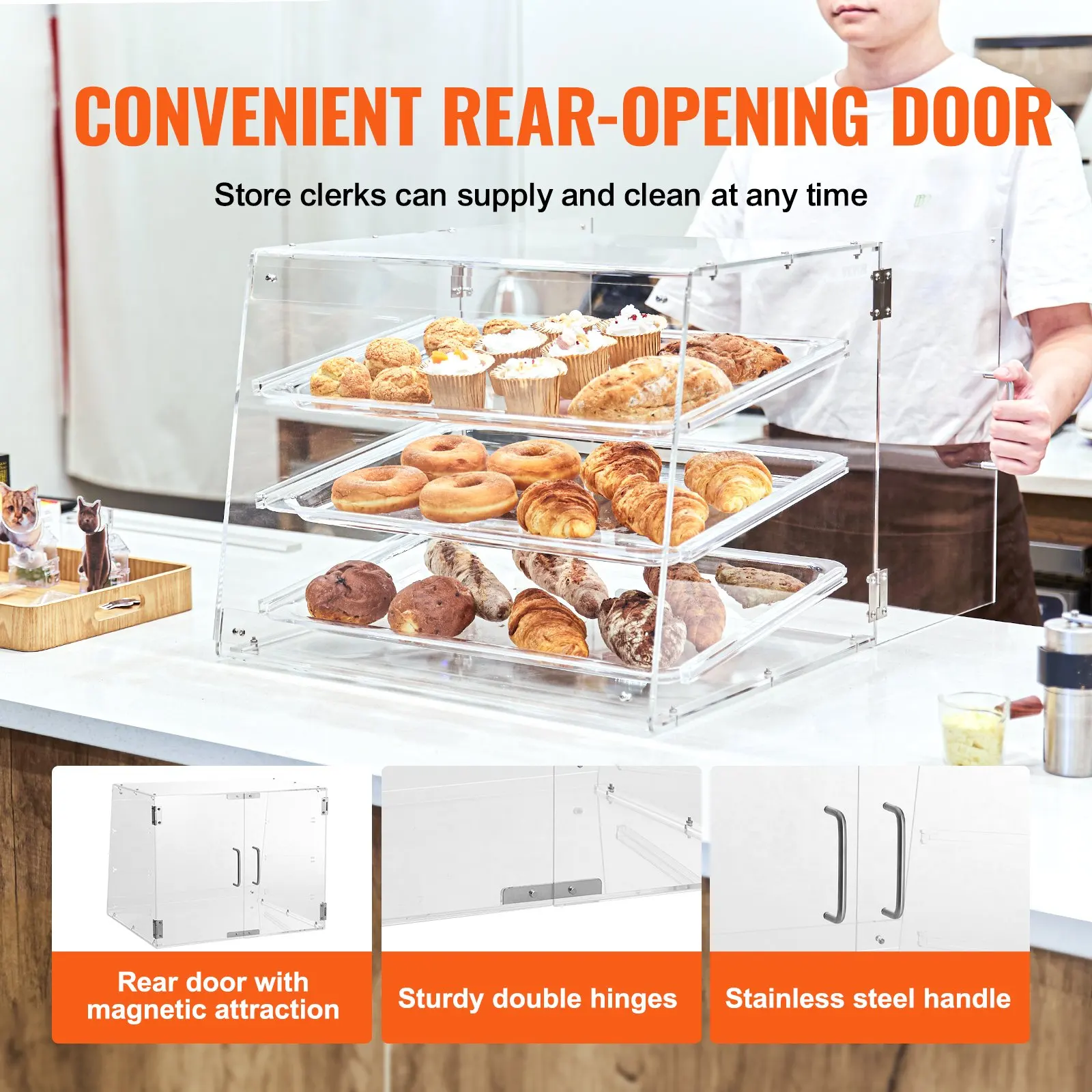 VEVOR Pastry Display Case,2/3Tier Countertop Bakery Display Case, Acrylic Display Box ,Keep Fresh for Donut Bagels Cake Cookie 5